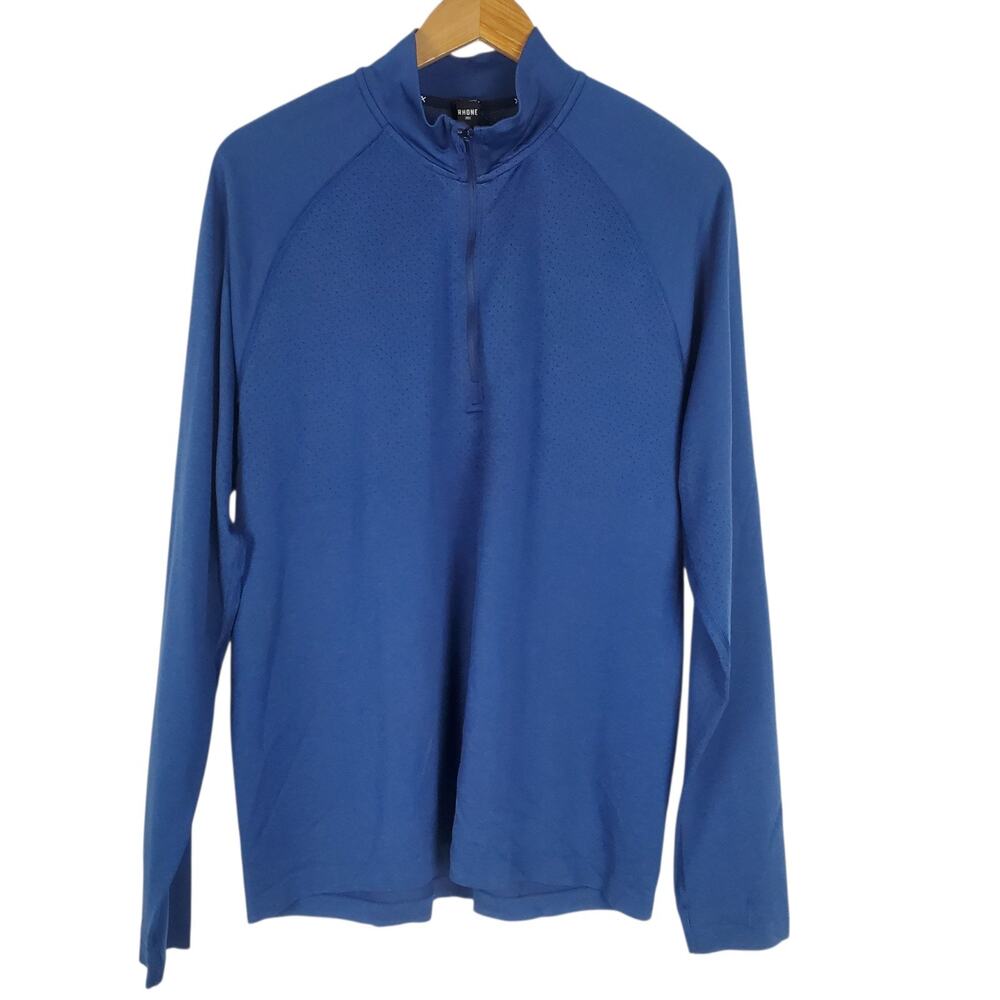RHONE Perforated Seamless Versatility Pullover Shirt 1/4 Zip Mens L Blue Long Sl